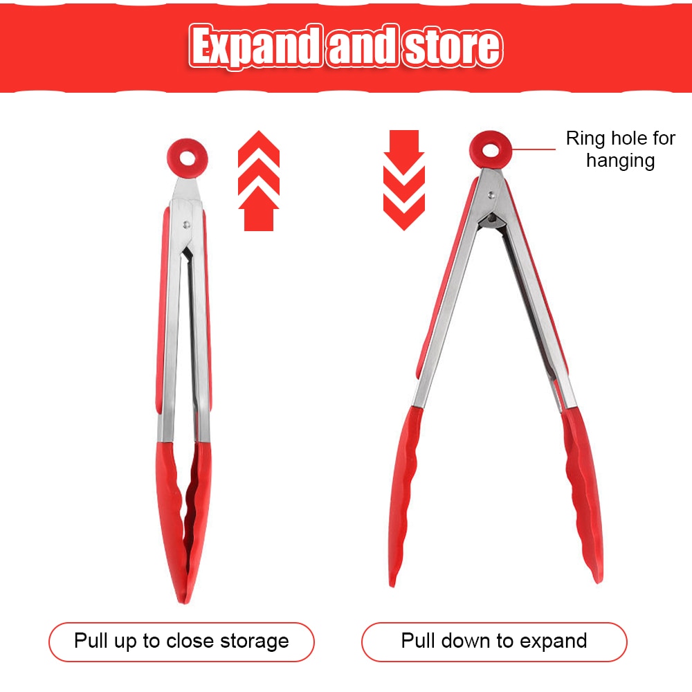 Silicone BBQ Grilling Tongs - Non-Stick Kitchen Cooking Utensils