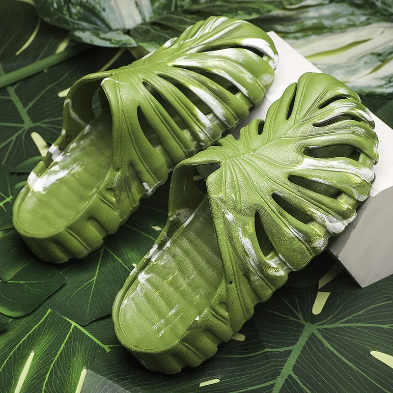 Monstera Summer Slides: Unisex Outdoor and Home Slippers