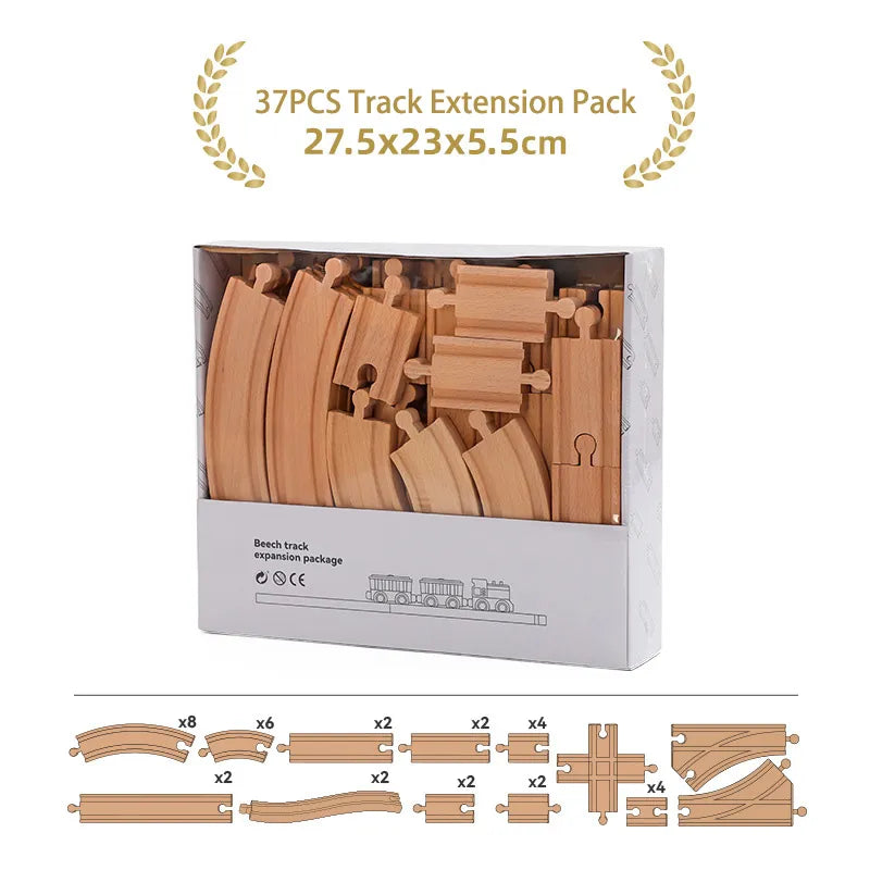 DIY Wooden Train Track & Building Blocks Expansion Set - Educational Toy for Kids
