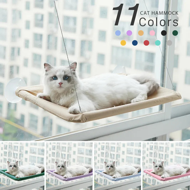 Cat Hammock Bed with Sunny Window Seat Mount - Up to 20kg Capacity - Khaki