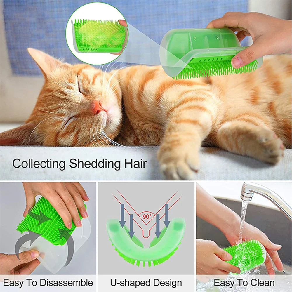 Pet Grooming Combo: Cat Scratcher Massager and Hair Removal Brush