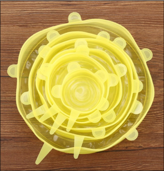 6-Piece Set of Silicone Food Lid Stretch Covers - Kitchen Preservation Tools