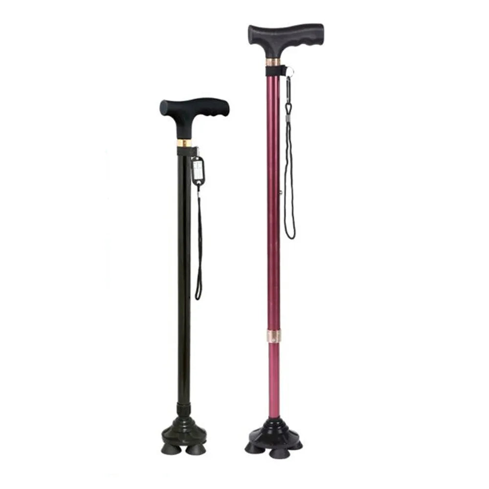 Retractable Aluminium Safety Walking Cane with LED Light for Elderly Men and Women - A Black