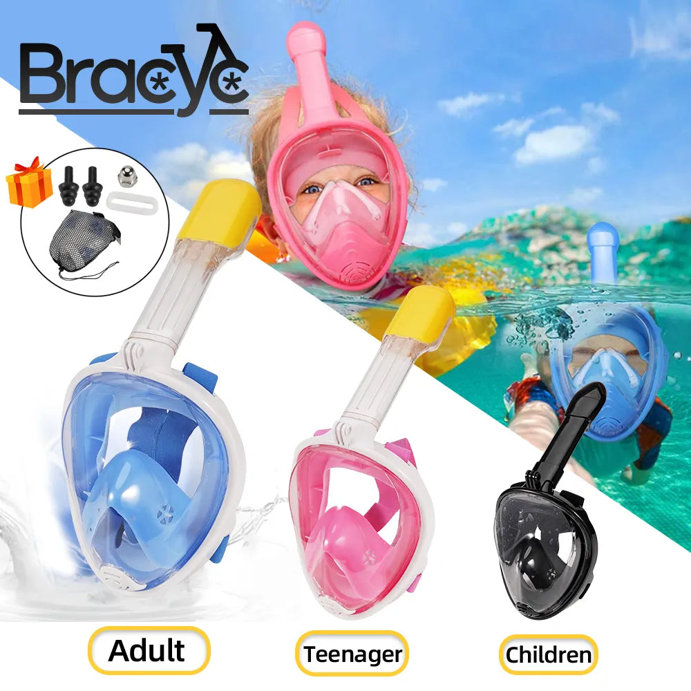Full Face Children's Snorkeling Mask Set with Anti-Fog and Safe Breathing - Blue for Children