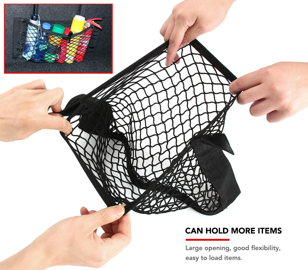 Car Rear Trunk Storage Net - Elastic Mesh Bag with Magic Sticker