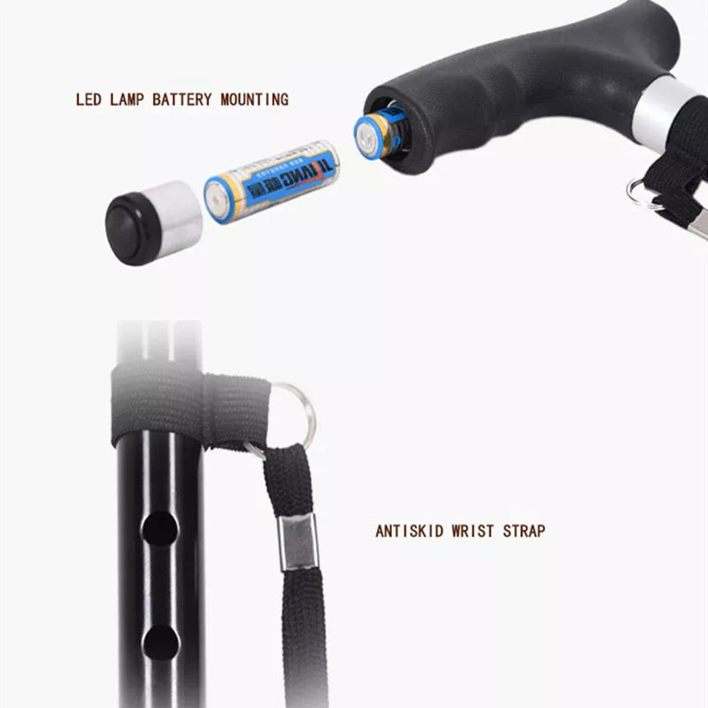 Retractable Aluminium Safety Walking Cane with LED Light for Elderly Men and Women