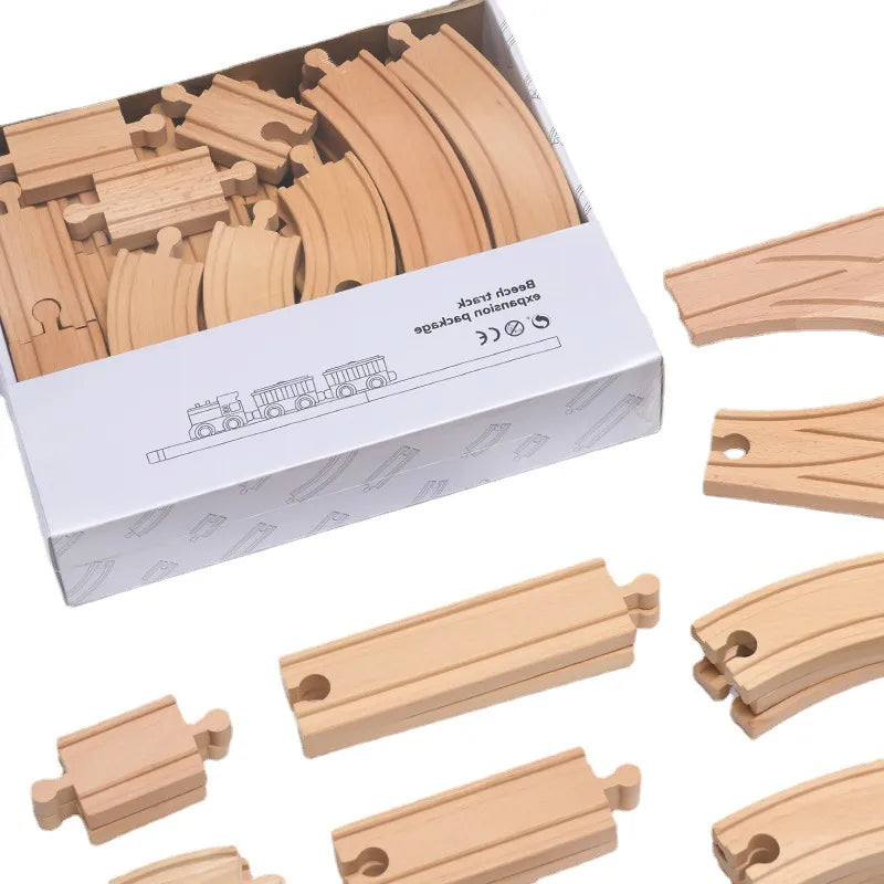 DIY Wooden Train Track & Building Blocks Expansion Set - Educational Toy for Kids