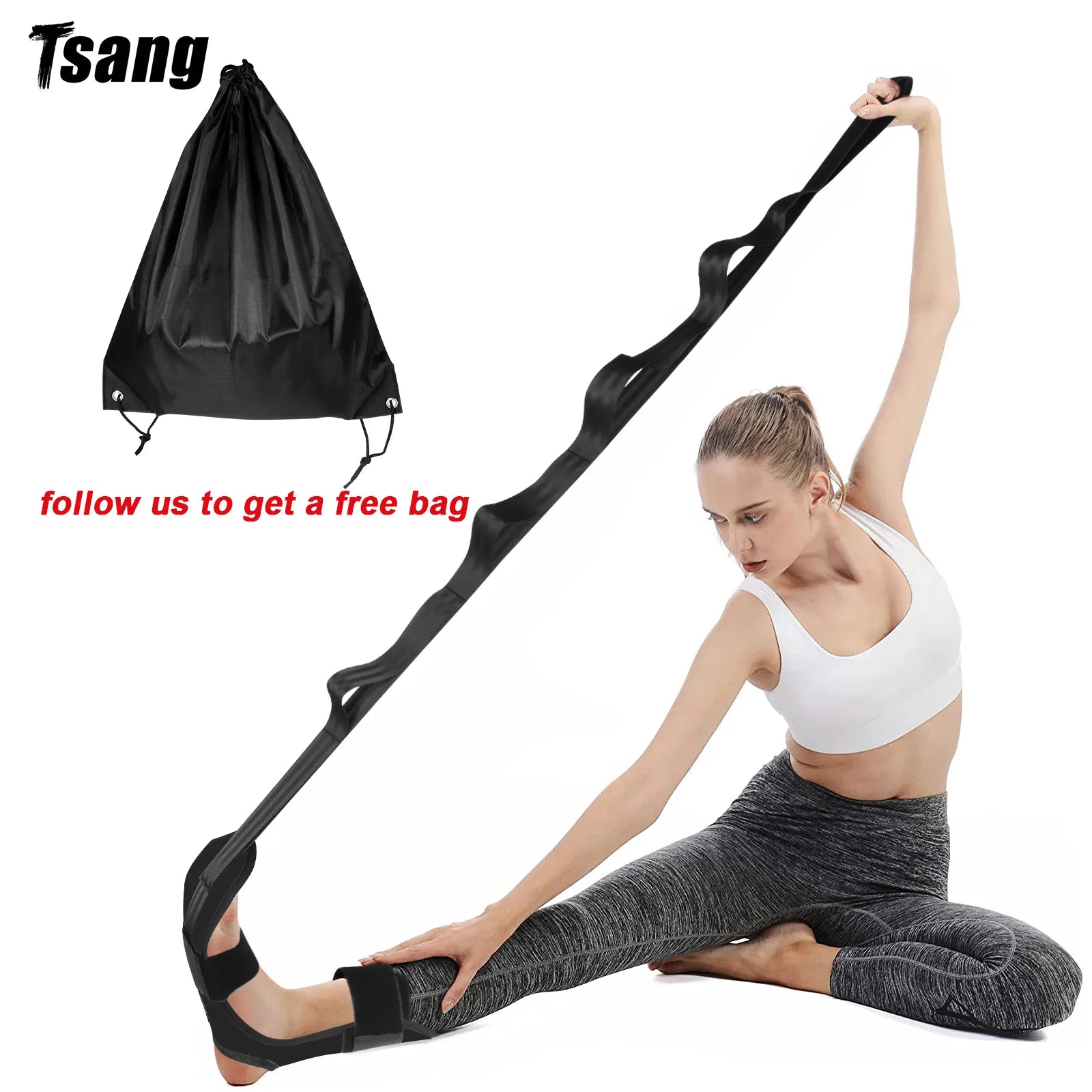 Flexible Yoga Strap Belt for Leg and Foot Stretching - Black
