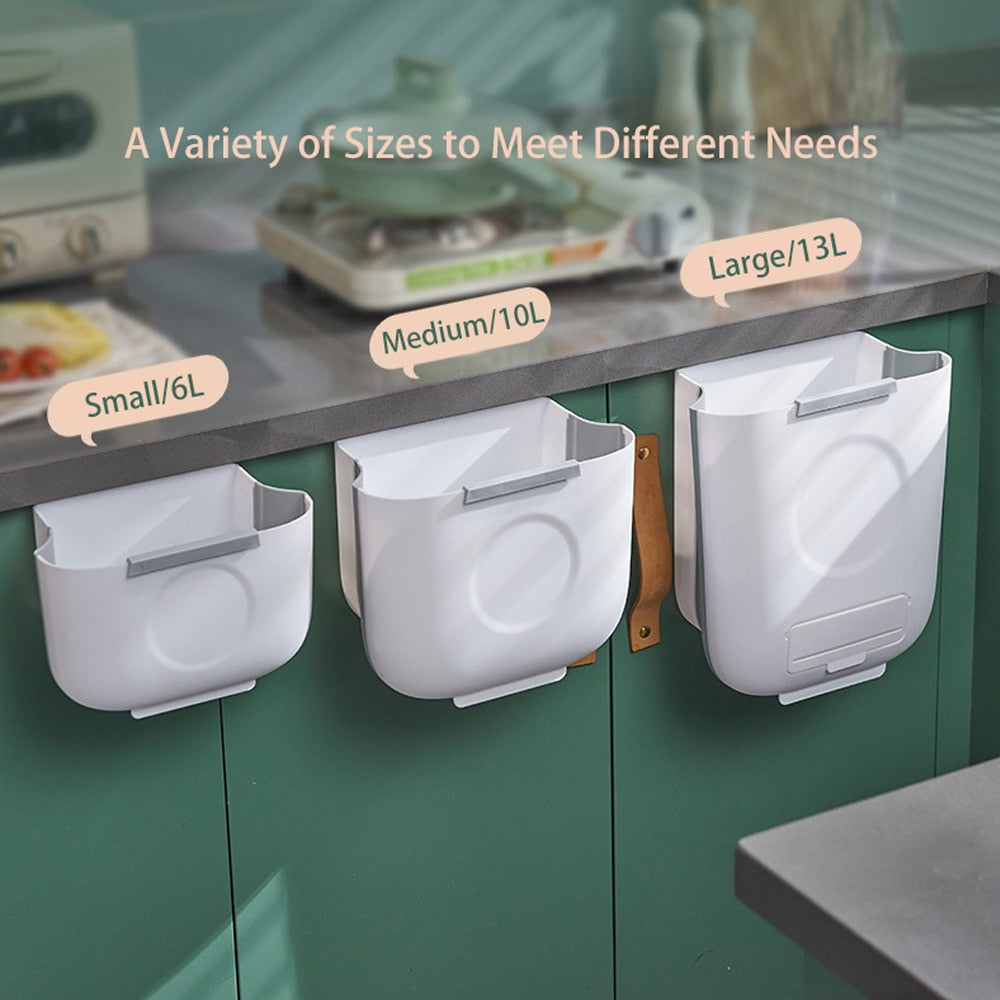 Collapsible Hanging Trash Bin - 6/10/13L for Kitchen and Office - 6L White