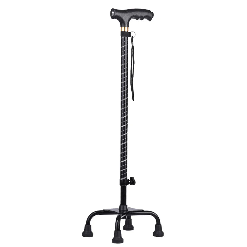 Stretchable Aluminum Alloy Cane with Light for the Elderly - Black