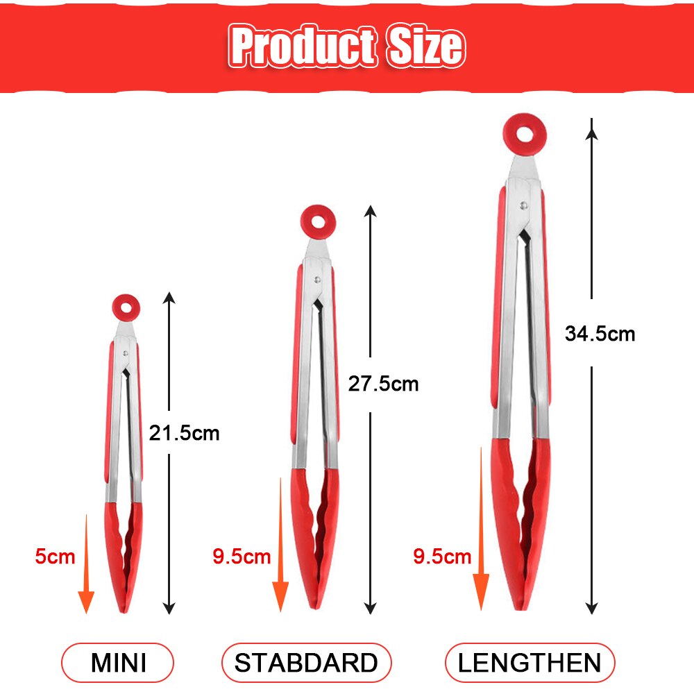 Silicone BBQ Grilling Tongs - Non-Stick Kitchen Cooking Utensils