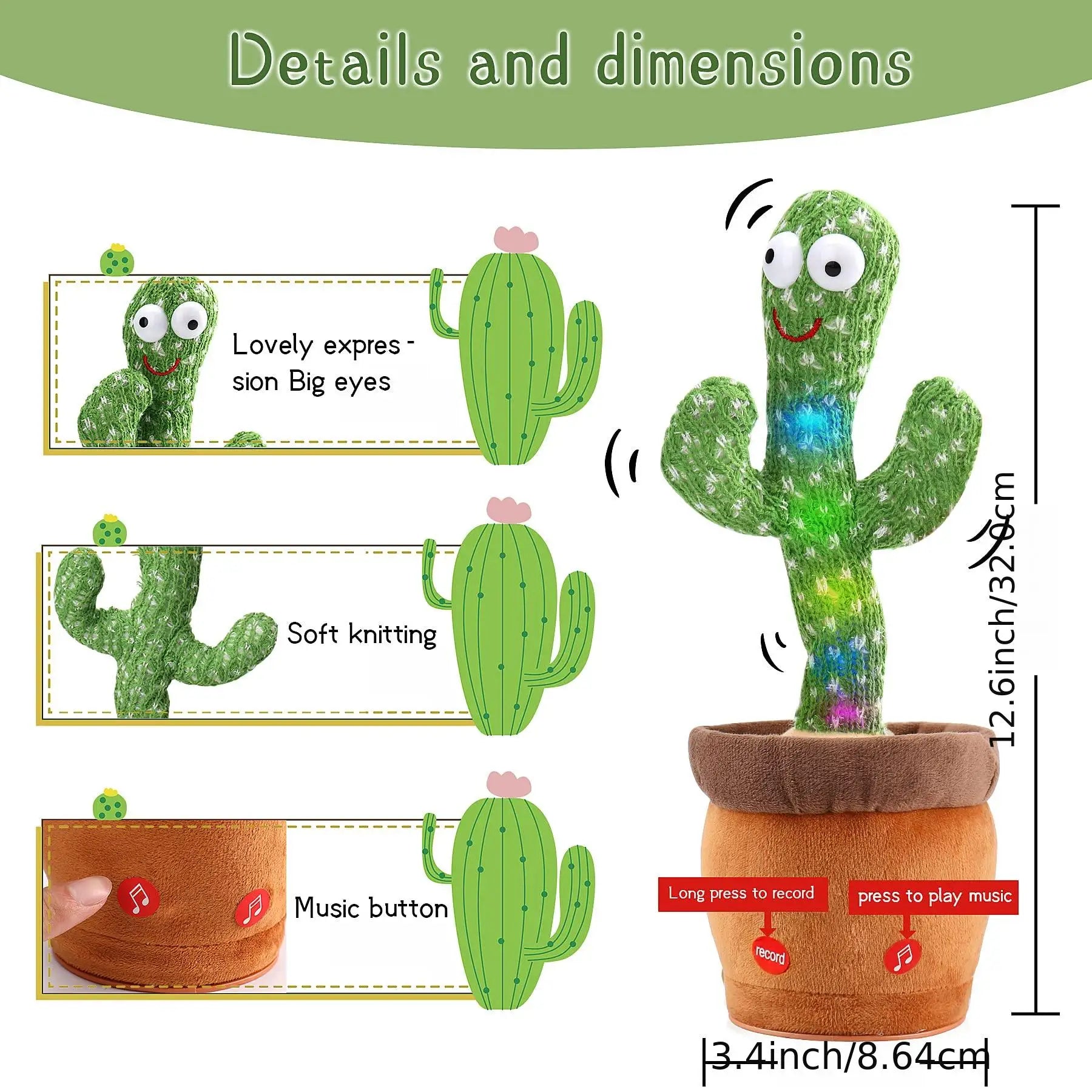 Dancing Cactus Talking Toy - Singing, Recording, and Interactive Plush Gift