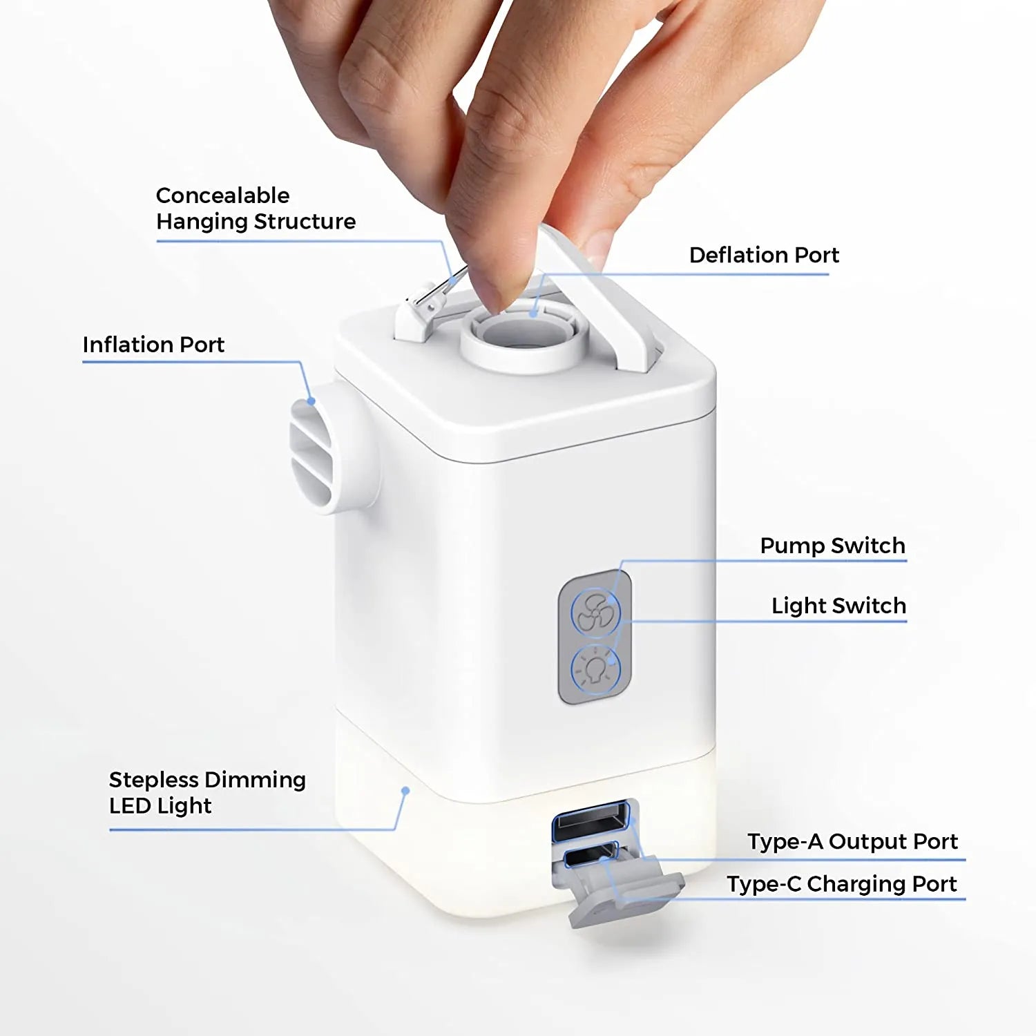 Ultralight Rechargeable Air Pump with Lantern