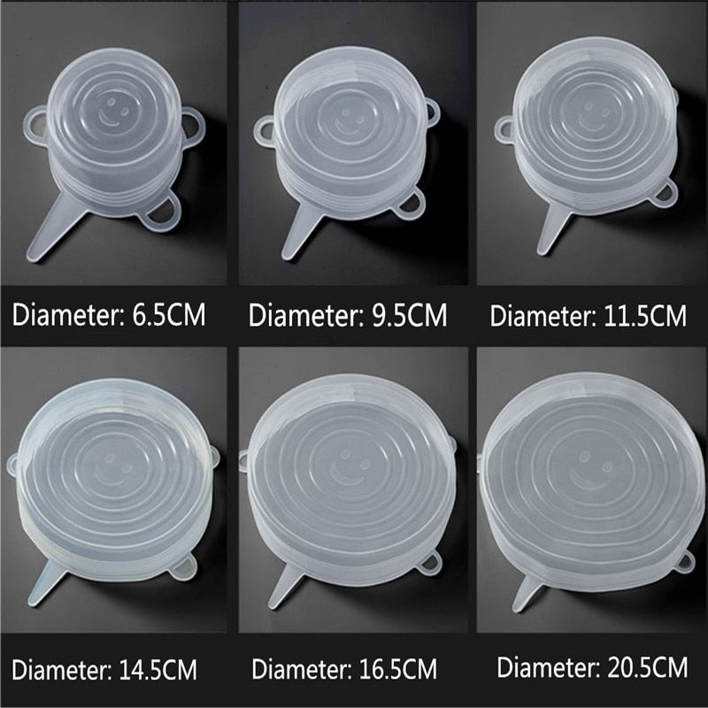 6-Piece Set of Silicone Food Lid Stretch Covers - Kitchen Preservation Tools