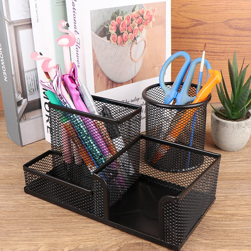 Creative Metal Desk Stationery Organizer - Pen Holder, Pencil Storage, and More