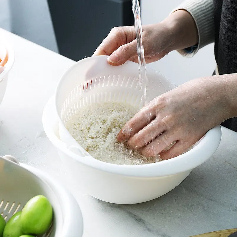SwivelFresh Duo: Removable Double Layer Fruit and Vegetable Washing Tray