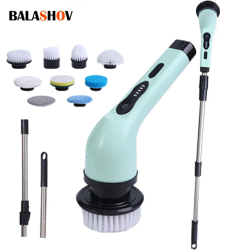 9-in-1 Electric Spin Cleaning Brush - Green 3 heads