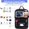 Foldable Table Tray Car Seat Back Organizer with PU Leather Storage