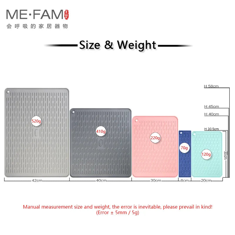 Silicone Non-Slip Dish Drying Mat and Kitchen Pad