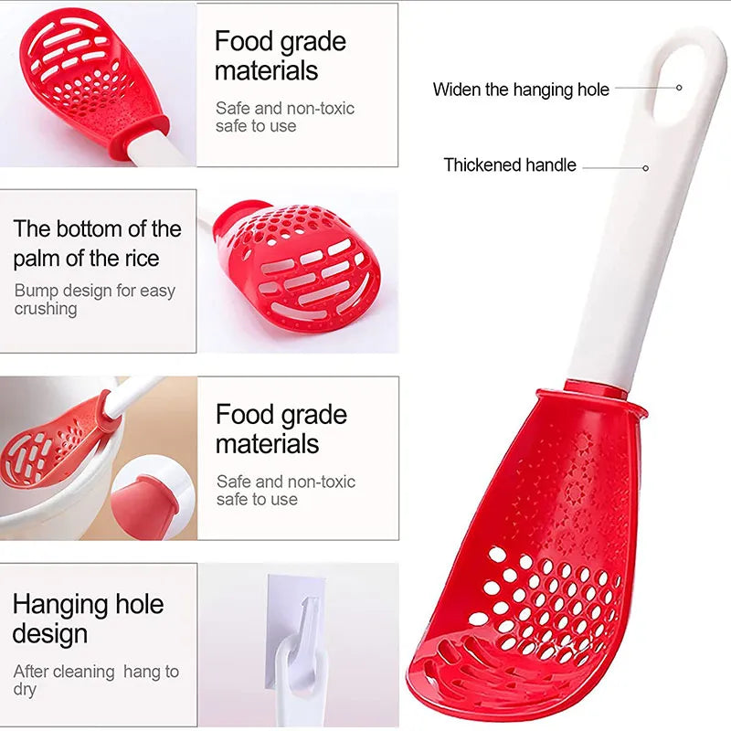 Multifunctional Cooking Spoon with Innovative Potato and Garlic Press