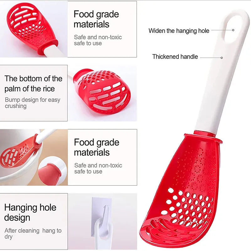 Multifunctional Cooking Spoon with Innovative Potato and Garlic Press
