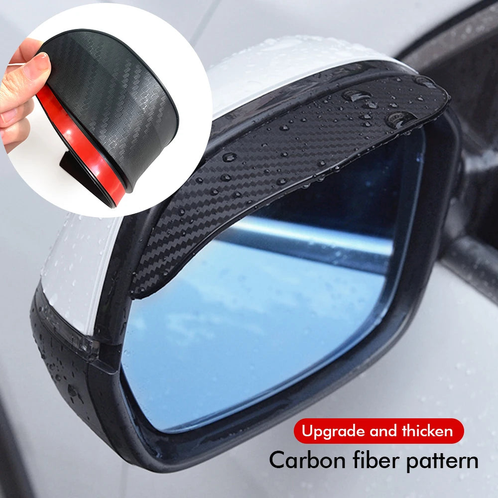 2PCS Carbon Fiber Car Rearview Mirror Rain Eyebrow Protectors for Clear Vision