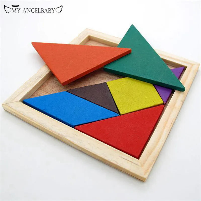 Colorful Wooden Tangram Puzzle - 7-Piece IQ Brain Teaser for Kids