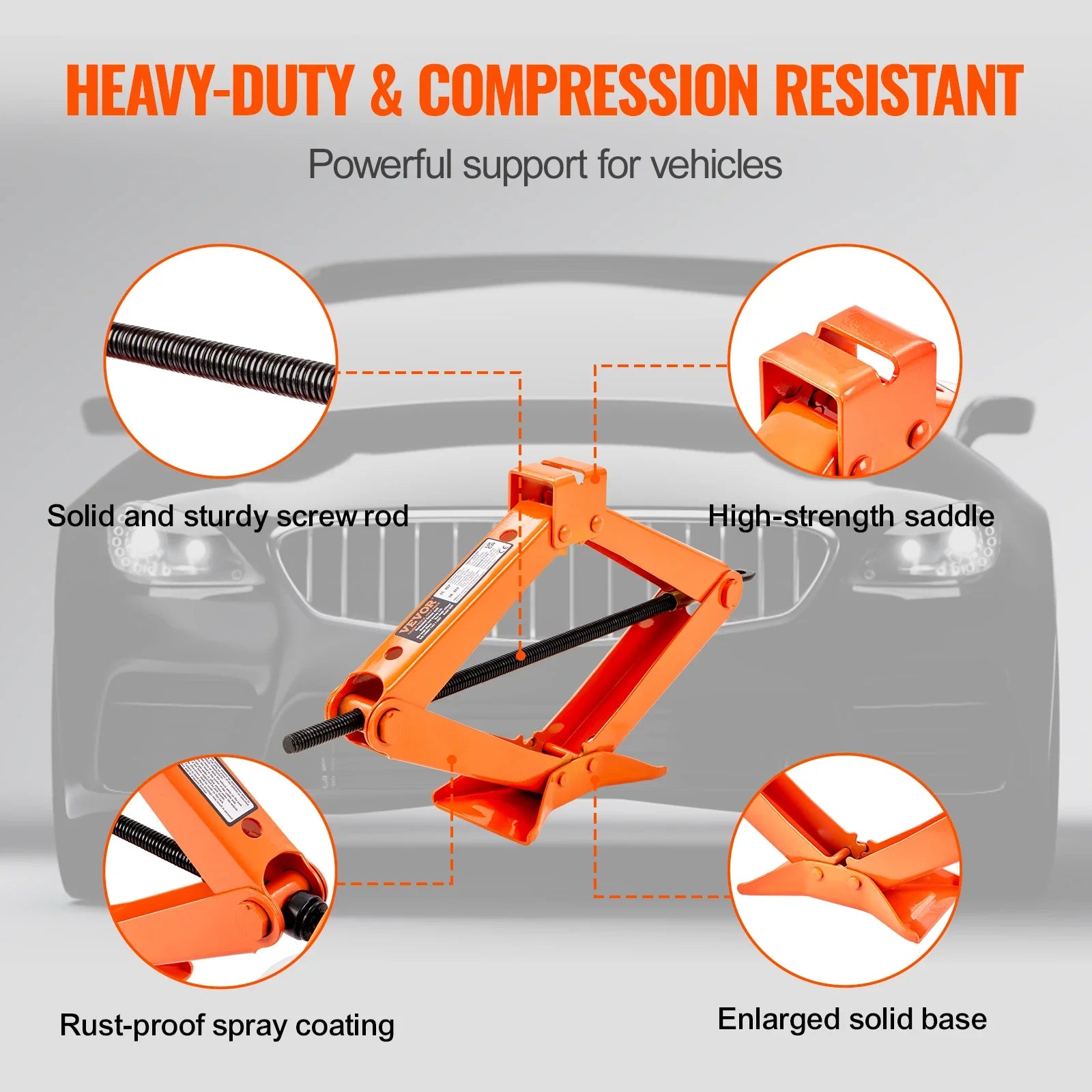 VEVOR 2.5 Ton Scissor Car Jack with 3.7"-17.1" Lifting Range
