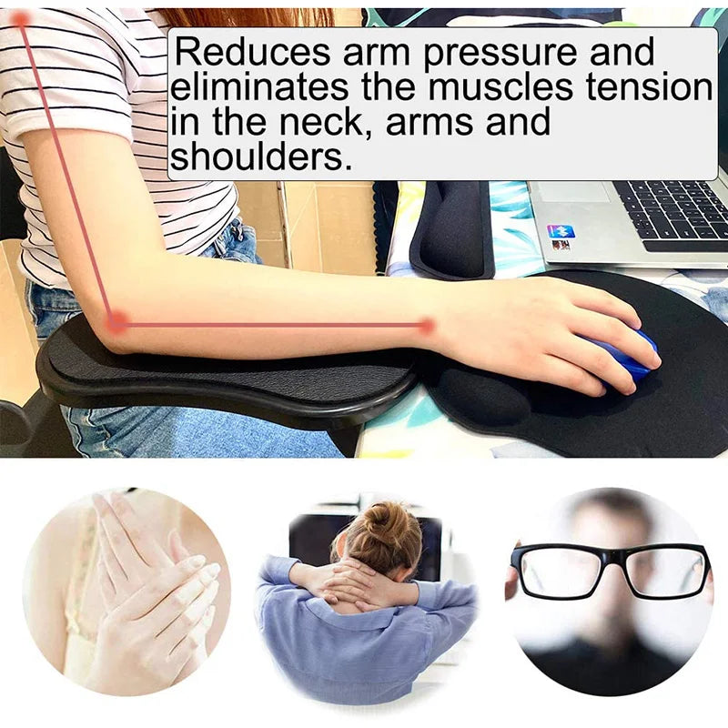 Adjustable Ergonomic Computer Arm Rest with Rotating Mouse Pad Holder