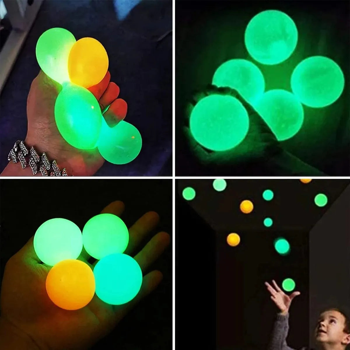4Pcs Glow Ceiling Balls Sticky Wall Squishy Fidget Toys