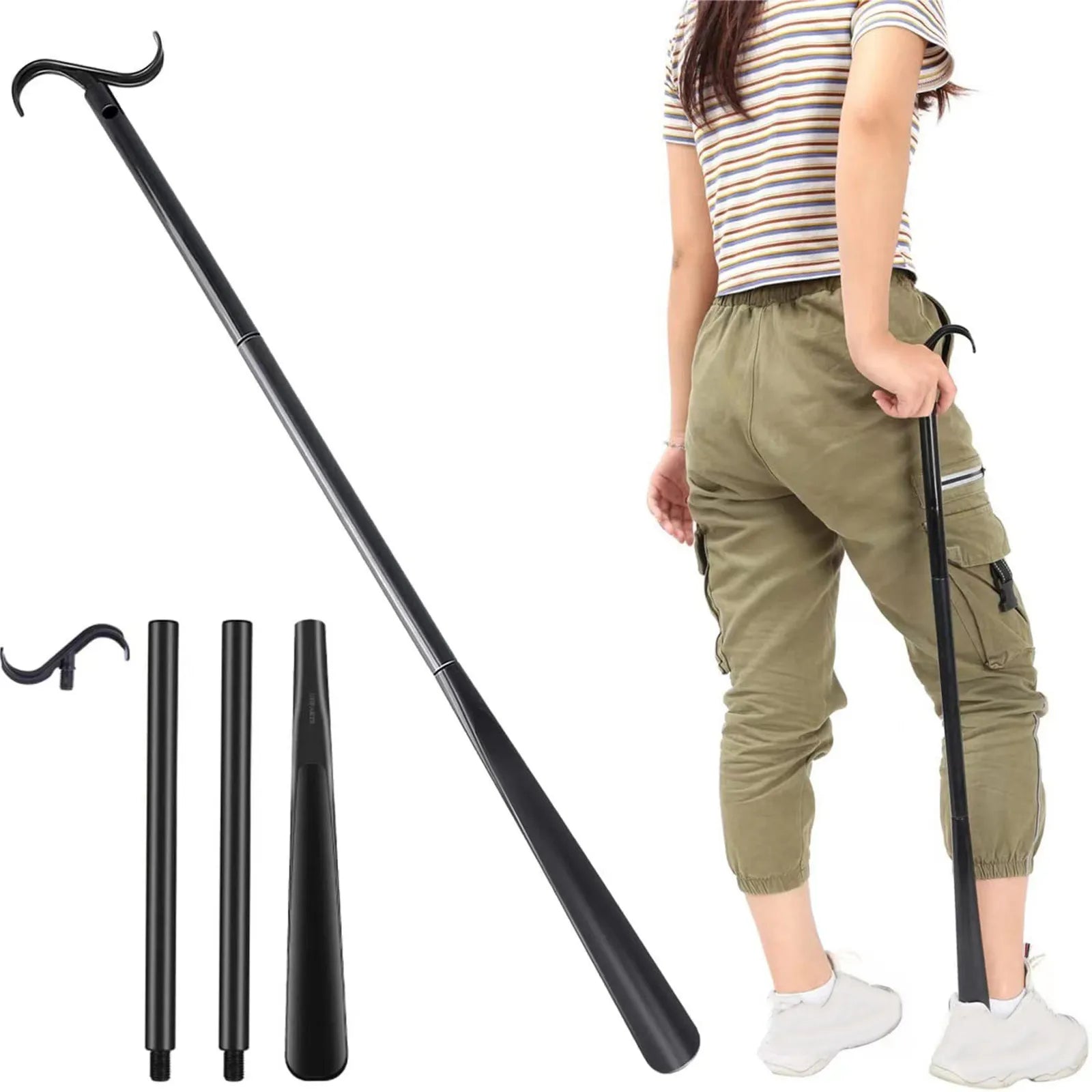 Multifunctional Clothing and Shoe Dressing Aid - with Shoe Horn - Blue And White