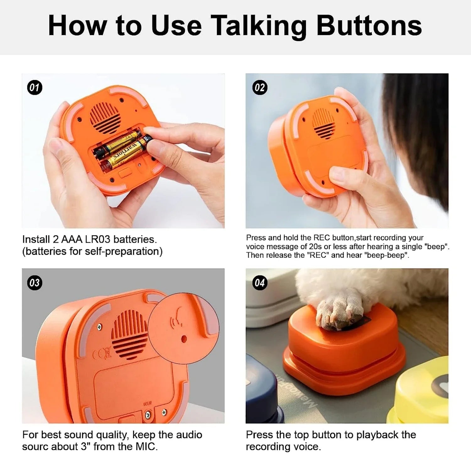 Voice Recording Dog Buttons for Training and Communication