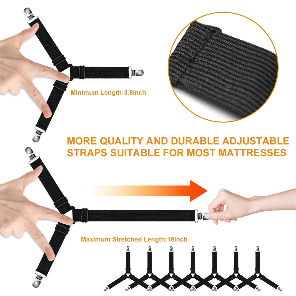 Adjustable Bed Sheet Grippers - Set of 4 Fasteners for Sheets and Bedding