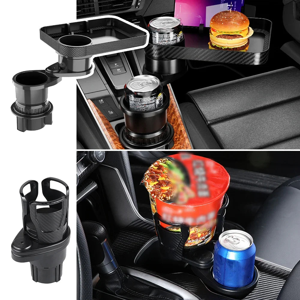 Dual Cup Holder Expander Tray with Phone Holder for Car Seats