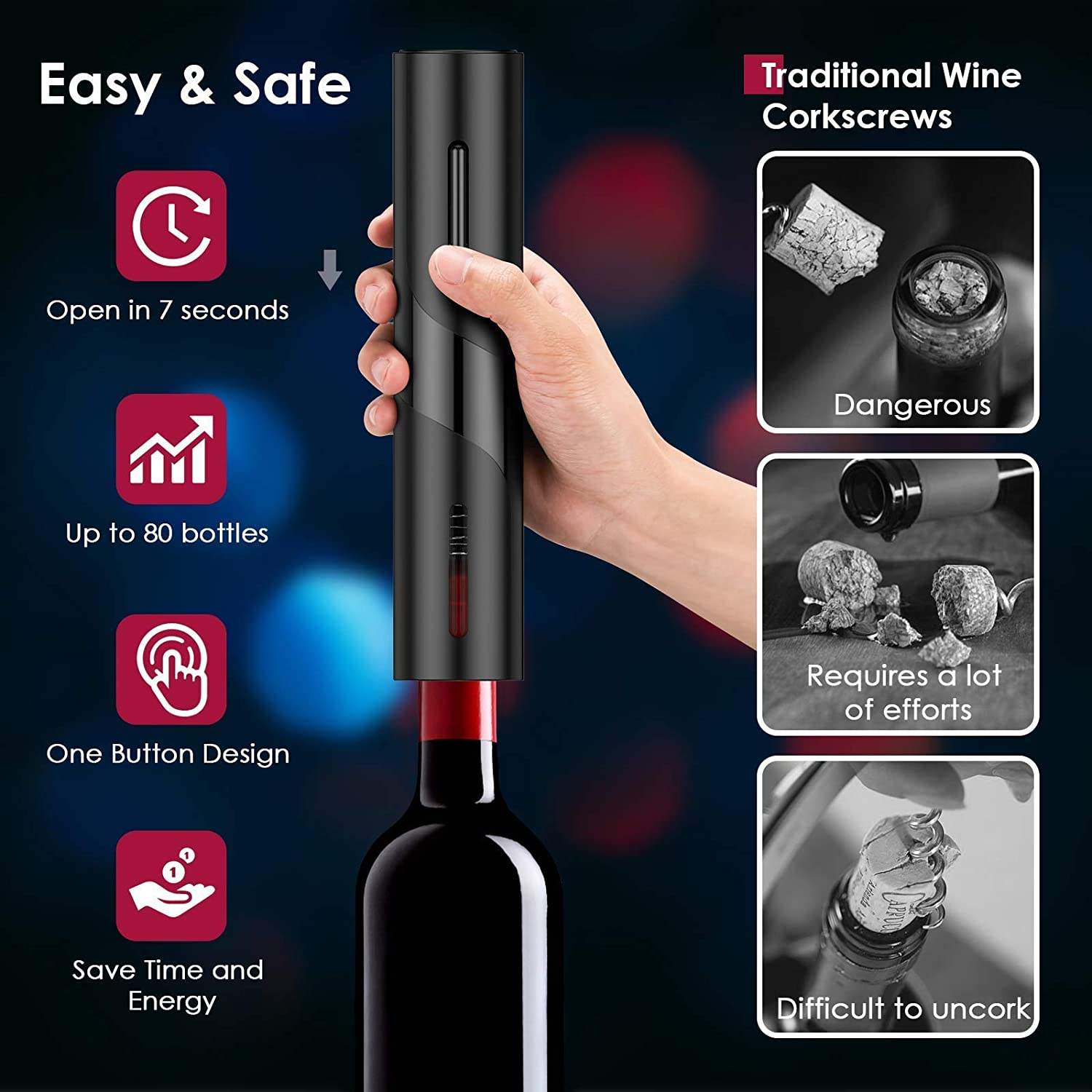 Electric Wine Corkscrew + FREE Stand, Decanter & Stopper