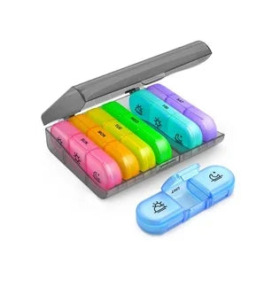 7-Day Pill Organizer - Portable Travel Box with Large Compartments for Medications