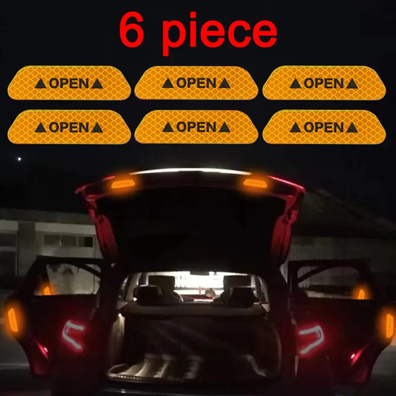6-Piece Reflective Car Warning Sticker Set for Various Models