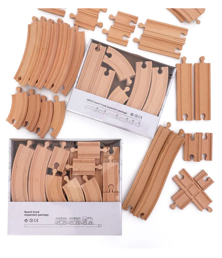DIY Wooden Train Track & Building Blocks Expansion Set - Educational Toy for Kids