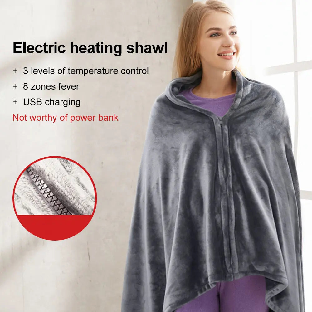 Electric Heated Shawl Blanket with 3 Heat Settings - Gray