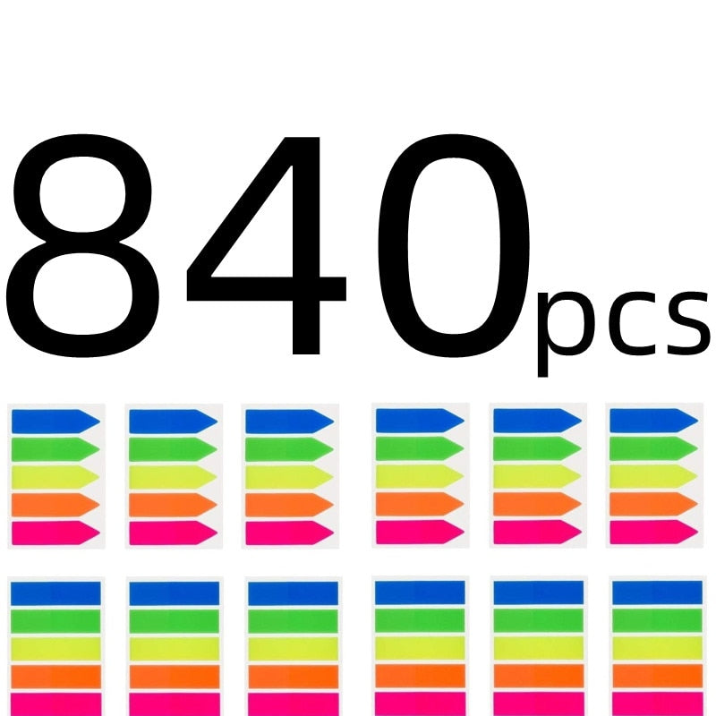 840Pcs Writable Sticky Index Tabs - Colorful Page Markers for School and Office Supplies