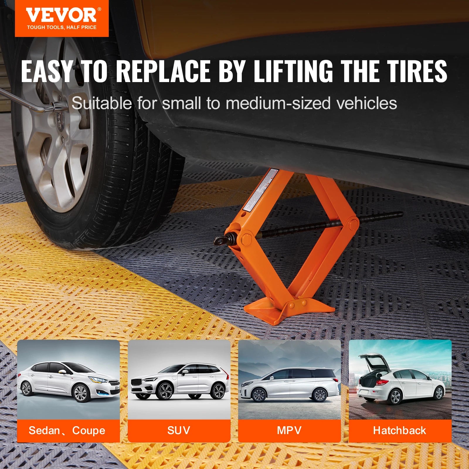 VEVOR 2.5 Ton Scissor Car Jack with 3.7"-17.1" Lifting Range