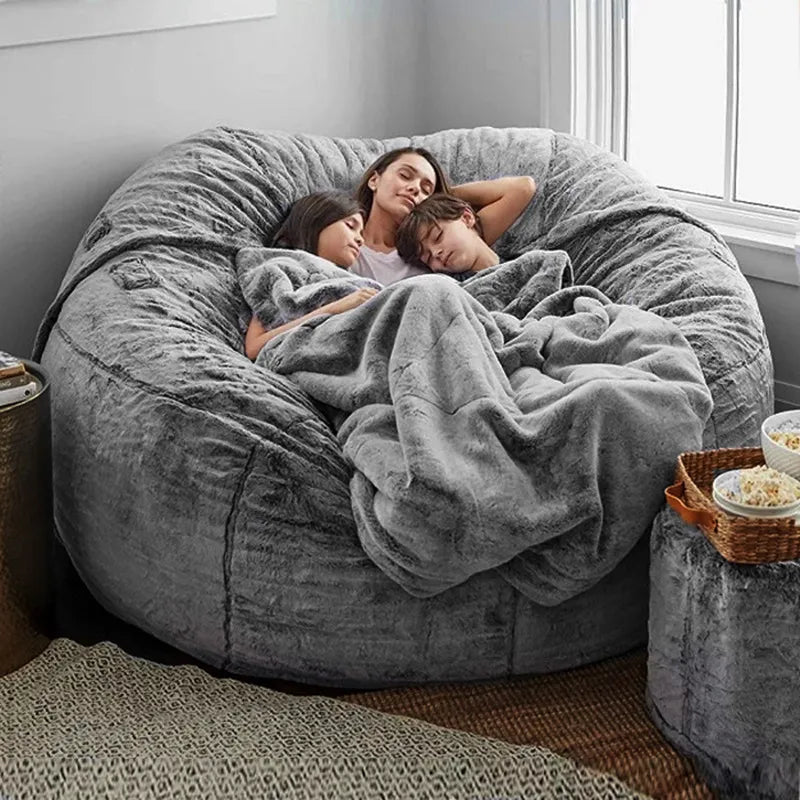 Soft and Warm 180x90cm Fur Bean Bag Bed Cover for Comfortable Living Room Furniture