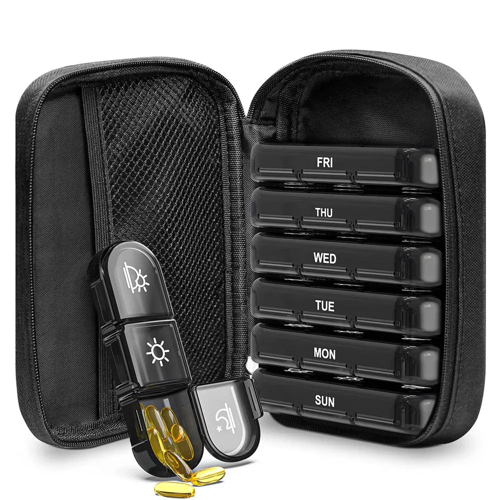 7-Day Pill Organizer - Portable Travel Box with Large Compartments for Medications