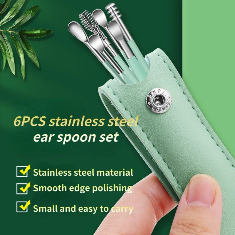Stainless Steel Earpick Ear Cleaner Spoon Kit for Ear Wax Removal - 6 Pcs No Packaging