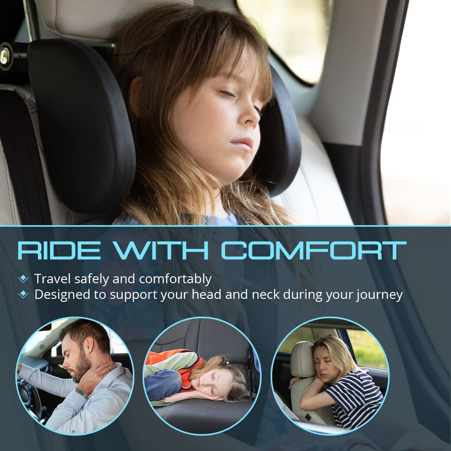 Adjustable Car Seat Headrest Pillow for Travel - U-Shaped