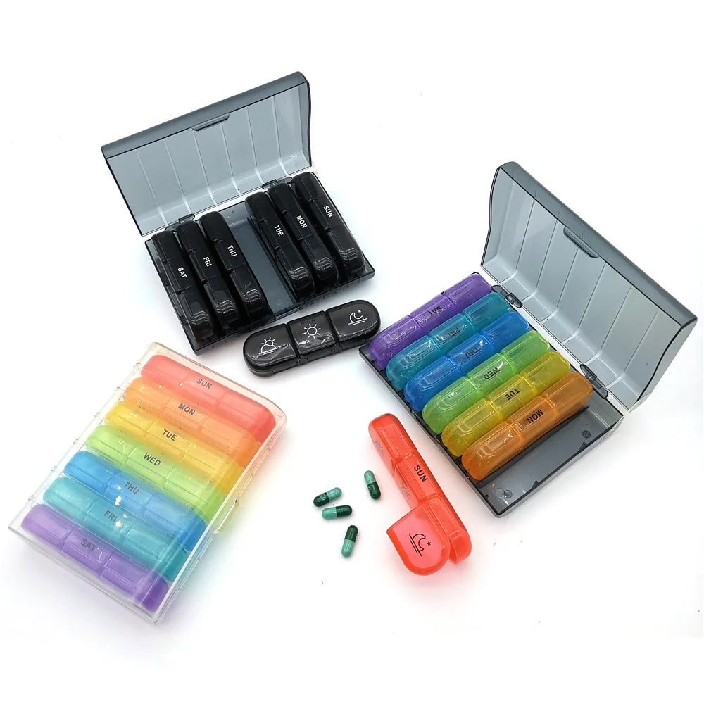 7-Day Pill Organizer - Portable Travel Box with Large Compartments for Medications