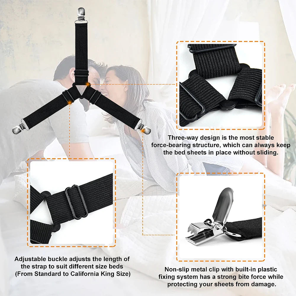 Adjustable Bed Sheet Grippers - Set of 4 Fasteners for Sheets and Bedding