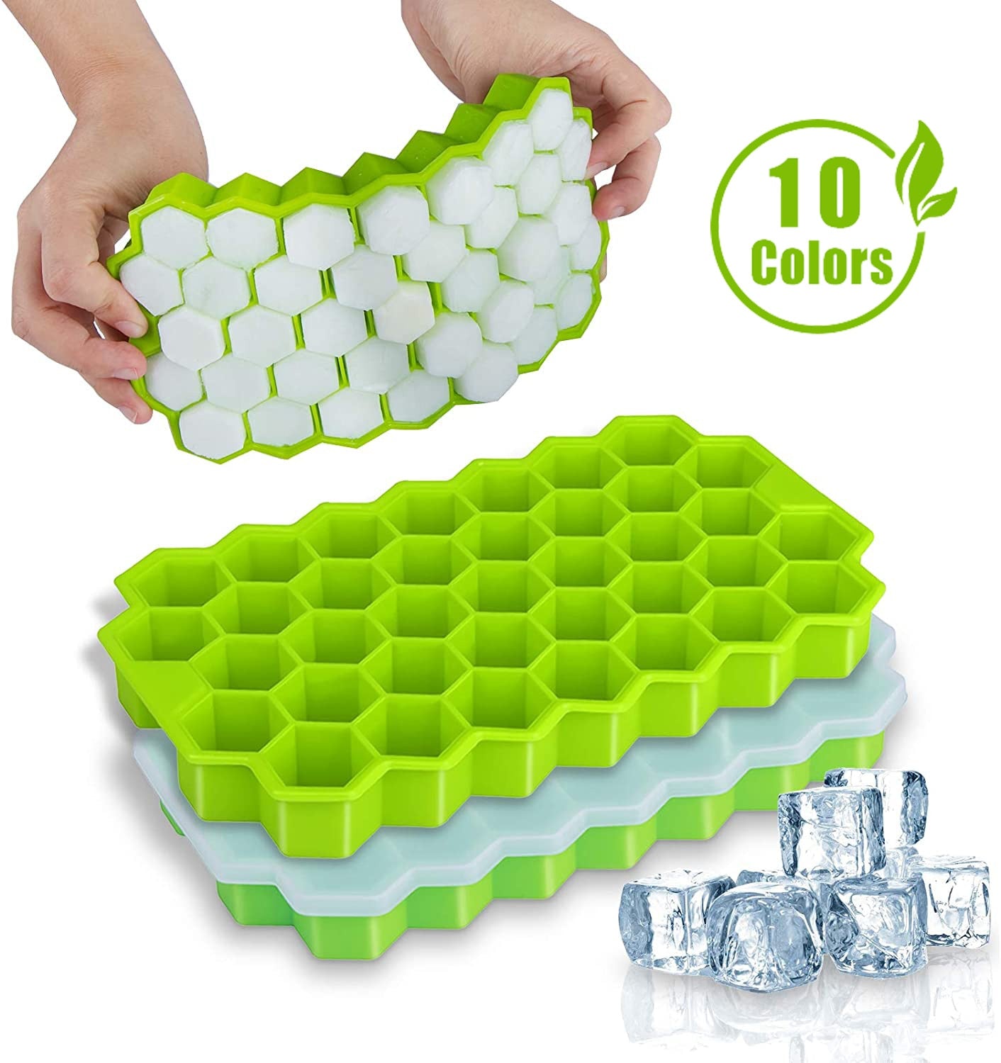 Creative Honeycomb Ice Cube Maker - Reusable Trays Silicone Ice cubes - Green With Lid