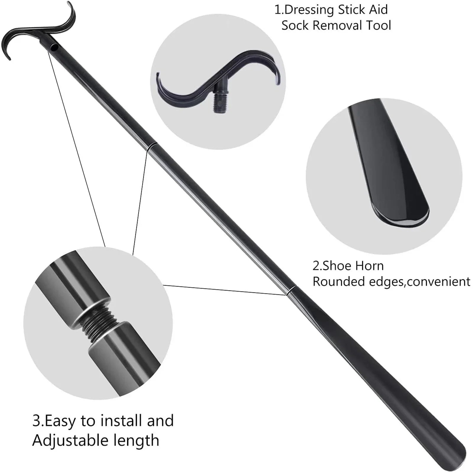 Multifunctional Clothing and Shoe Dressing Aid - with Shoe Horn