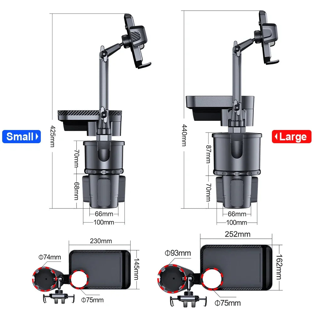 Dual Cup Holder Expander Tray with Phone Holder for Car Seats